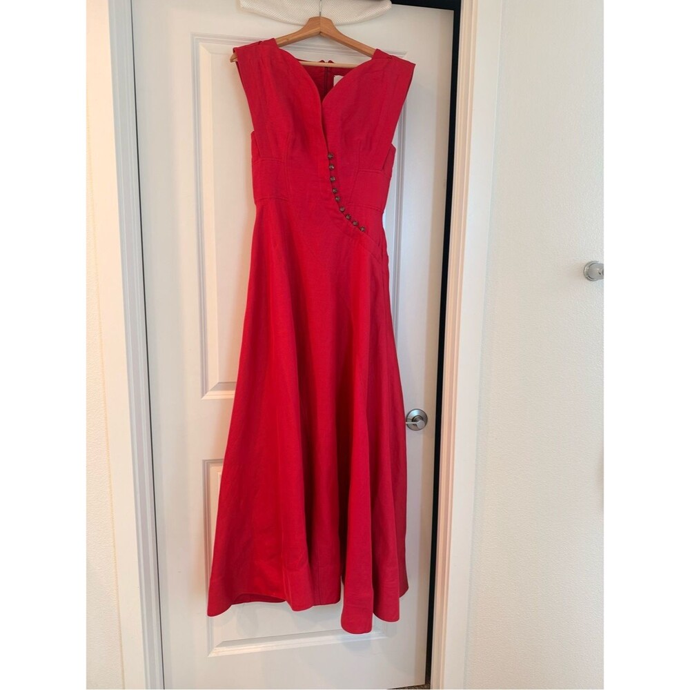 Acler Red Berry Sleeveless Fit-and-Flare MARNEY Crystal-button Maxi Dress US4 - Picture 4 of 13